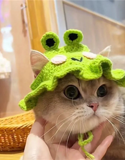 Load image into Gallery viewer, Hand-Made Cat Hat Elastic Woven Cap Pet Hat Puppy Kitten Headwear Knitted Hat Party Photo Shoot Props Decoration Cat Accessories

