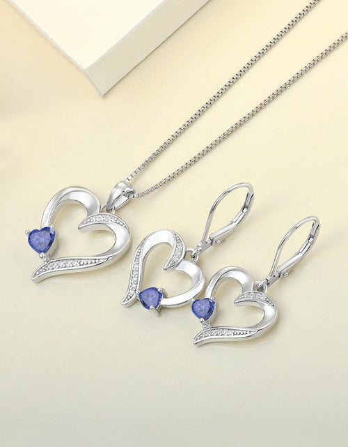 Load image into Gallery viewer, Heart Earrings Sterling Silver Heart Dangle Drop Earrings Sapphire/Emerald/Amethyst/Aquamarine Leverback Jewelry for Women
