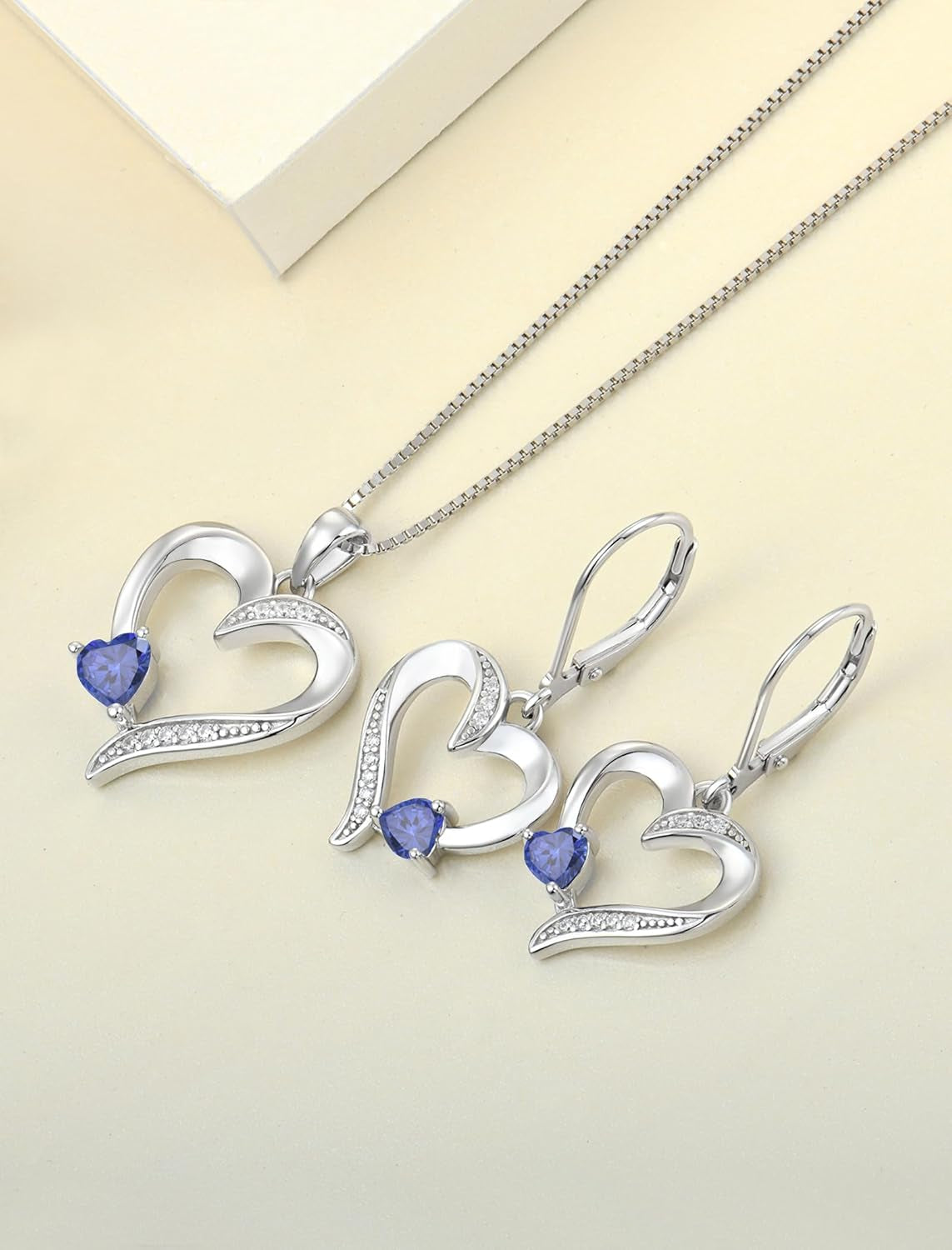 Heart Earrings Sterling Silver Heart Dangle Drop Earrings Sapphire/Emerald/Amethyst/Aquamarine Leverback Jewelry for Women