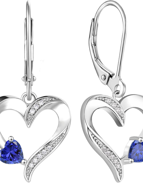 Load image into Gallery viewer, Heart Earrings Sterling Silver Heart Dangle Drop Earrings Sapphire/Emerald/Amethyst/Aquamarine Leverback Jewelry for Women

