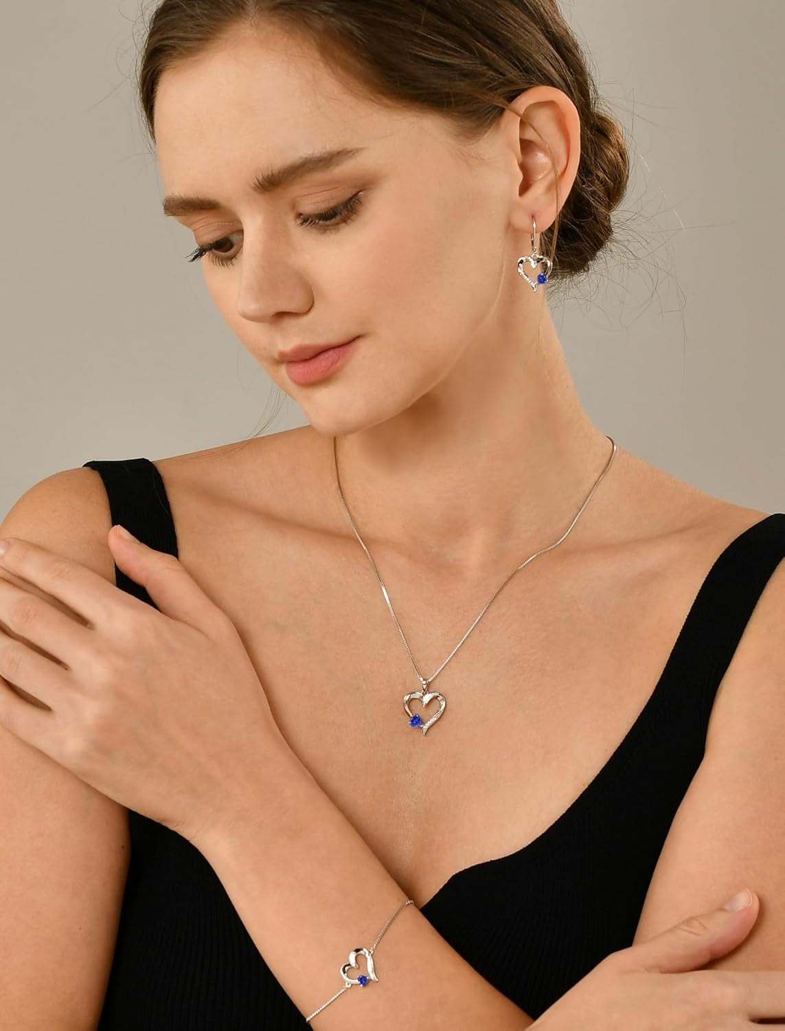 Heart Earrings Sterling Silver Heart Dangle Drop Earrings Sapphire/Emerald/Amethyst/Aquamarine Leverback Jewelry for Women